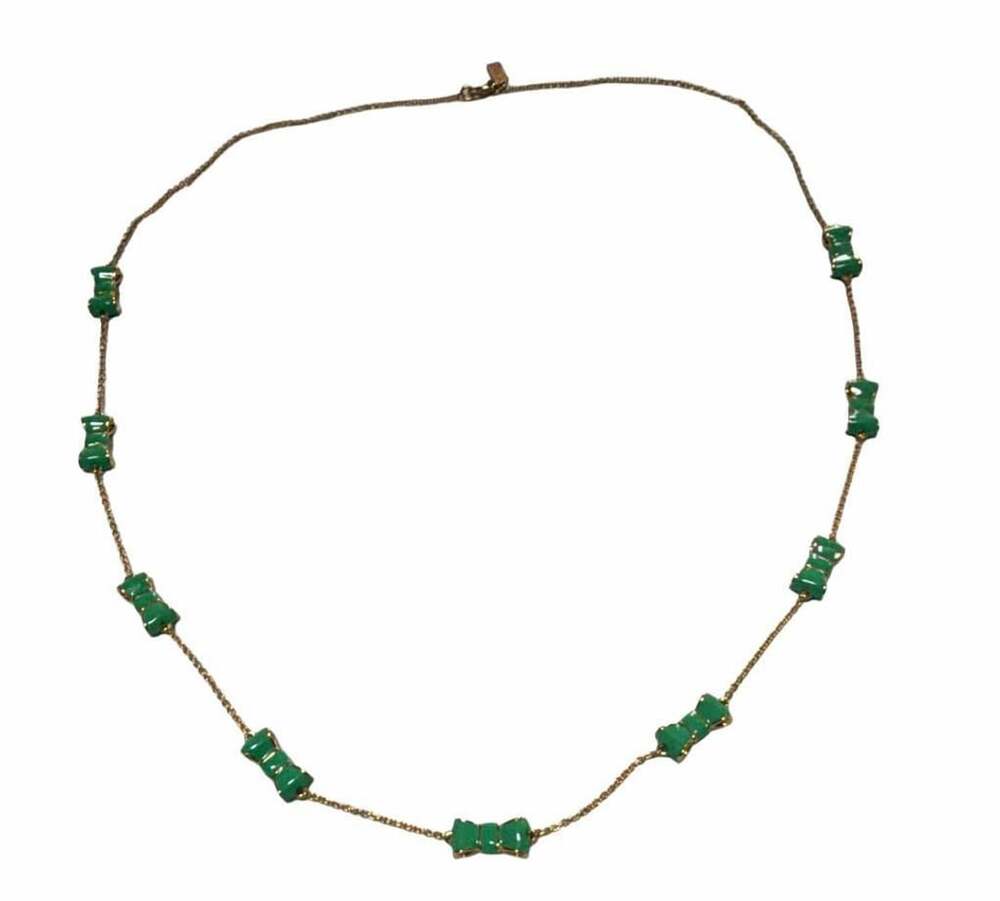 Kate Spade Take A Bow Green Enamel Station Necklace, preppy, work core